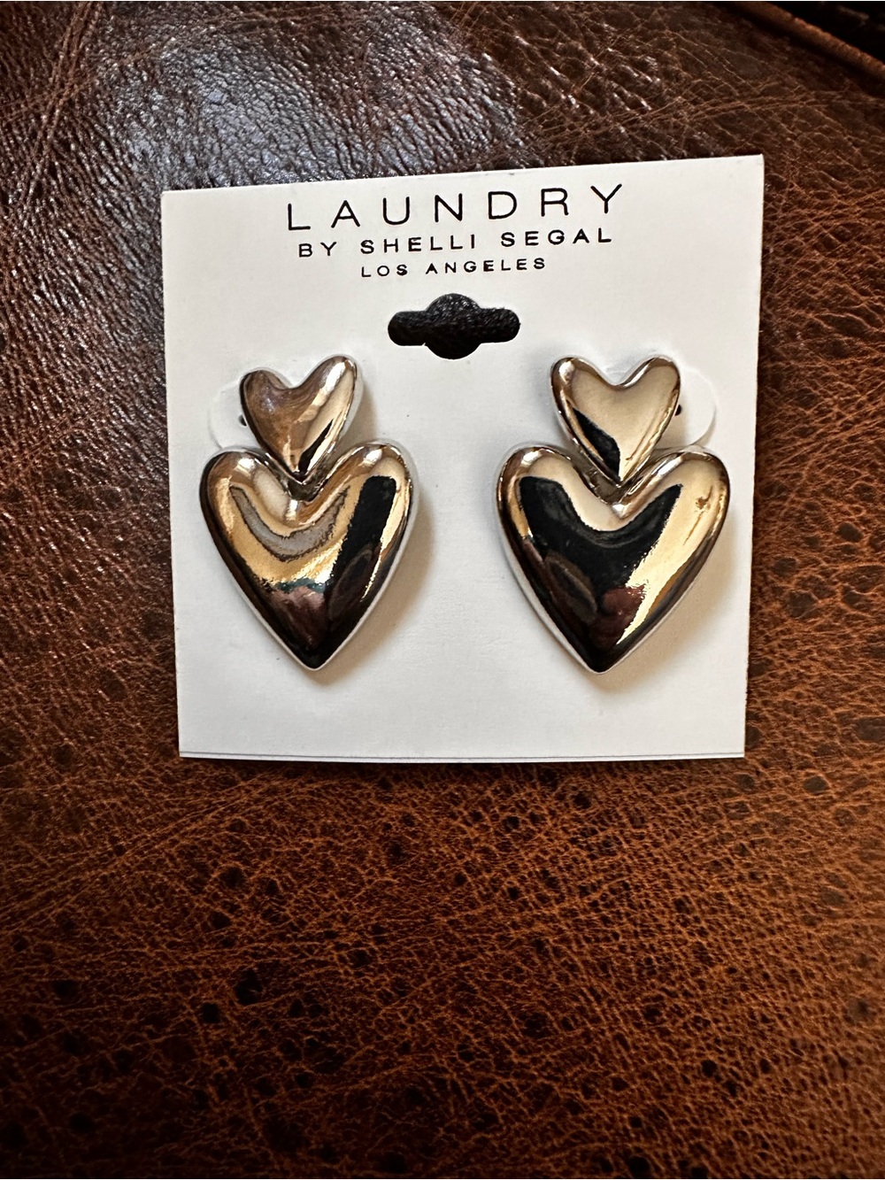 Laundry By Shelli Segal Shiny Silver Double-Heart Drop pierced Earrings